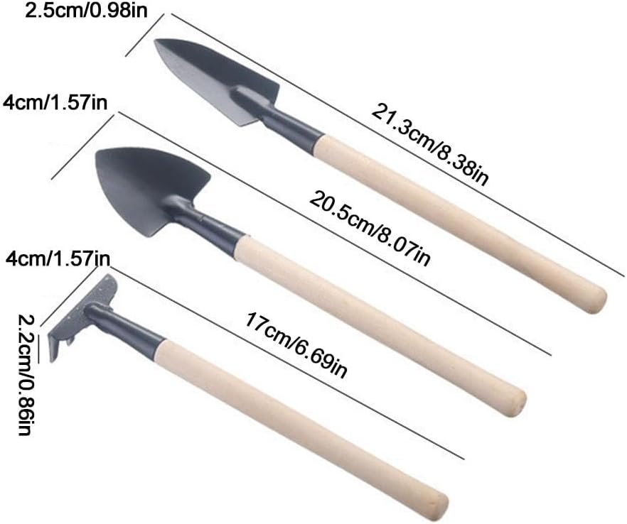 Mini Gardening Tools, 3 Piece Garden Tool Set, Portable Miniature Shovel Rake Trowel for Indoor Plants Pots Succulent Terrarium Bonsai, Fairy Garden Accessories (S) - Image 2