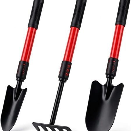 3 Heavy Duty Garden Tools Set, Gardening Gift Men Women | Gardening Tools Include Trowel, Rake, Transplant Shovel, Lightweight Non Slip Handle For Yard Weed, Plant, Crack