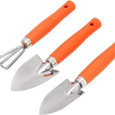 Stainless Steel Garden Tool Set 3 Pieces with Non Slip Handles for Bonsai Plants Wide Shovel Narrow Shovel Rake