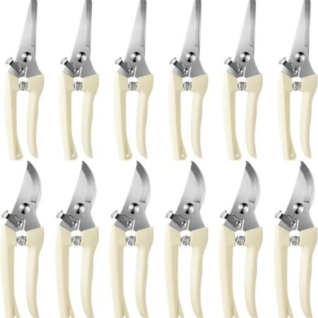 12 Pcs Garden Shears Flower Scissors Pruning Shears Floral Garden Clippers Hand Pruners Branch Cutter Gardening Tools for Plants Cutting, Trimming, Fruits Picking (Beige,Bypass, Straight)