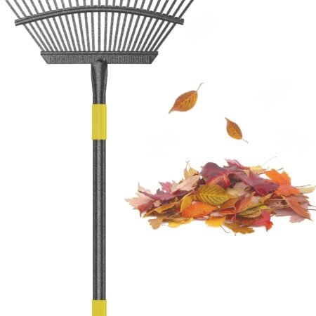 Leaf Rake, 30-61 inch Garden Rakes for Leaves Heavy Duty Long Handle, 25 Tines 18" Wide Metal Thatch Lawn Gravel Shrub Yard Landscape Rake for Leaves and Grass