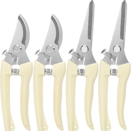 4PACK Pruning Shears, Stainless Steel Garden Shears, Sharp Handhled Gardening Scissors, Bypass & Straight Blade Garden Clippers for Plants, Flowers, Fruits Trees, Gardening Gifts for Women & Men