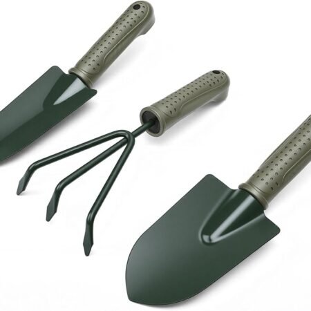 Garden Tool Set, Ergonomic Heavy Duty Digging Planting Set for Garden Yard Premium Iron  Handles 3 Piece Hand Tools with Storage Bag