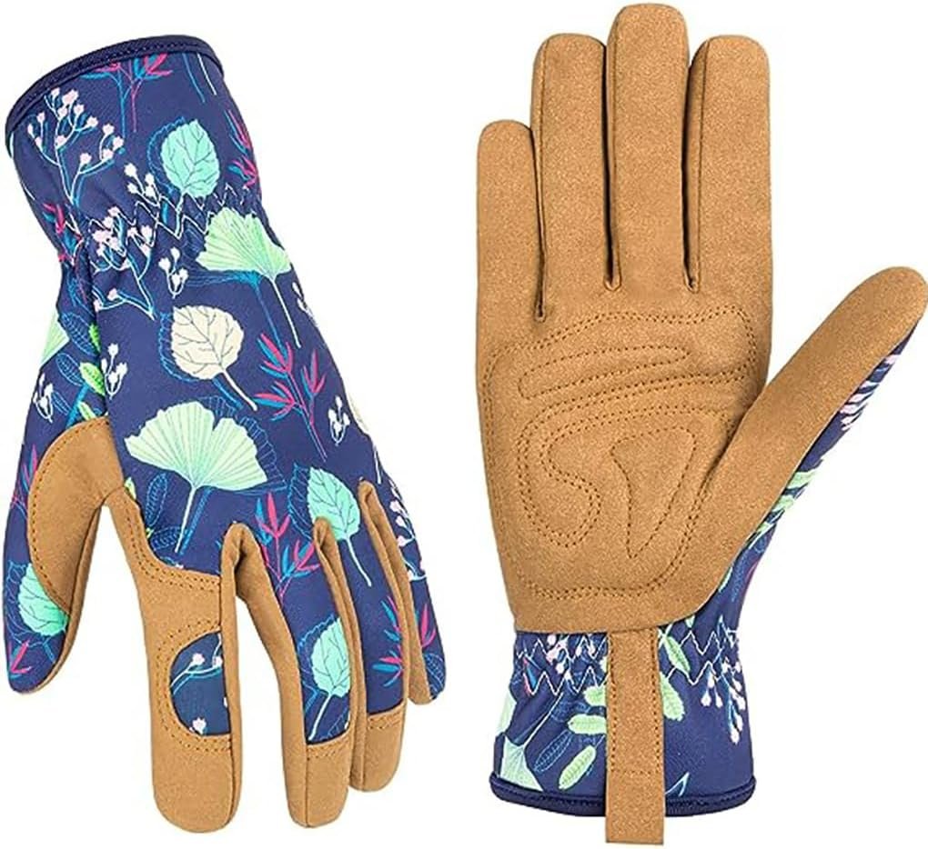 Women's Leather Gardening Gloves, Breathable Thorn-Proof Yard Work Gloves for Digging&Planting