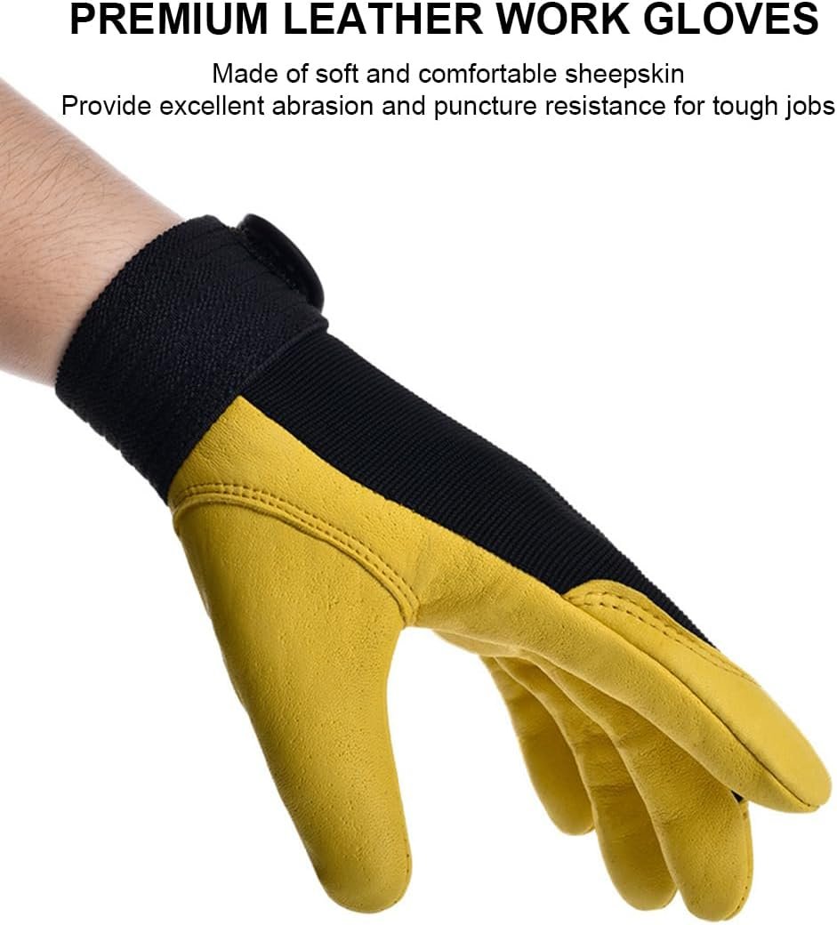 Leather Work Gloves Women Men for Construction Warehouse Driving, Gardening Gloves Leather Motorcycle Gloves - Image 2