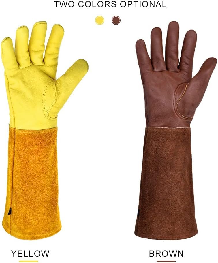 Gardening Gloves Women/Men - Thorn Proof Cowhide Leather Rose/Blackberry Pruning Long Forearm Protection Gauntlet - Image 2