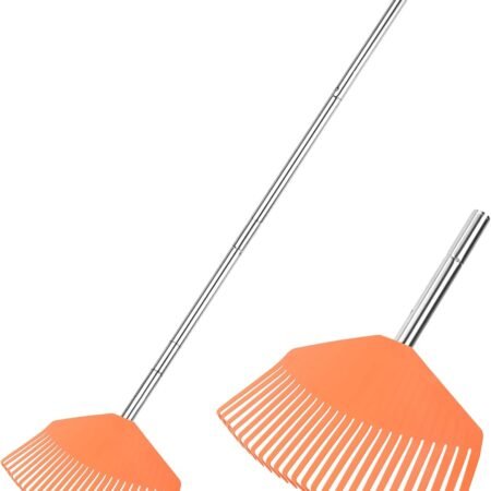 Garden Lawn Rake Sturdy Non-Slip 25 Plastic Tines 57.2 INCH Long Adjustable Handle for Yard Leaf Collecting Women Kids Rake for Gardening RV Camping