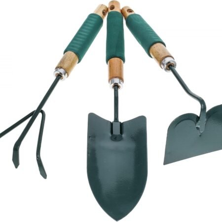 Wooden Steel Handheld Garden Tools Set Rake Shovel Hoe 3 Pieces