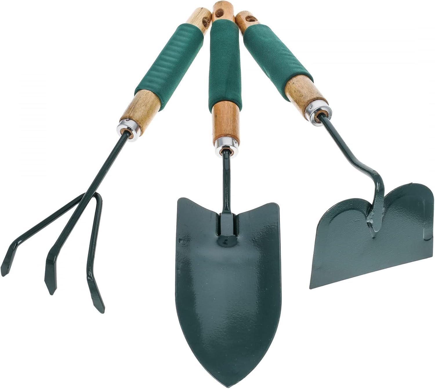 Wooden Steel Handheld Garden Tools Set Rake Shovel Hoe 3 Pieces