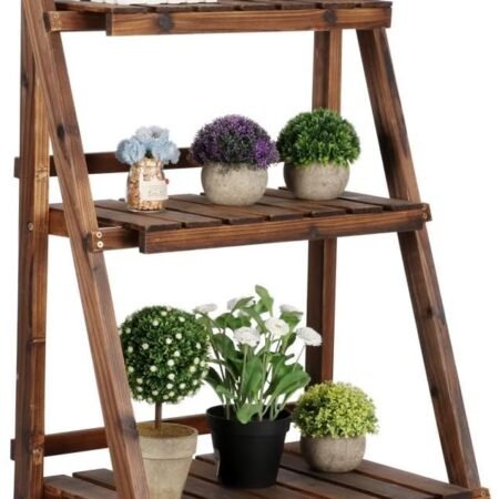 Folding Plant Stand Wooden Foldable Plant Shelf 3-Tier Flower Pot Stand Plants Display Shelf Rack Ladder Garden Indoors Outdoors 23.6 x 15 x 36.6in