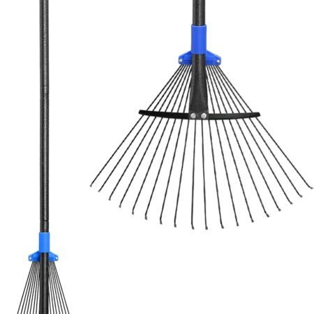 Adjustable Metal Leaf Rake Long Handle, Garden Rakes for Lawns Heavy Duty Leaves with Expandable Head 8-17", Yard Women Kids Rake for Gardening RV Camping
