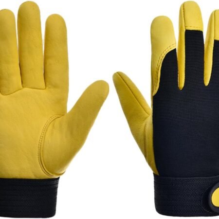 Leather Work Gloves Women Men for Construction Warehouse Driving, Gardening Gloves Leather Motorcycle Gloves