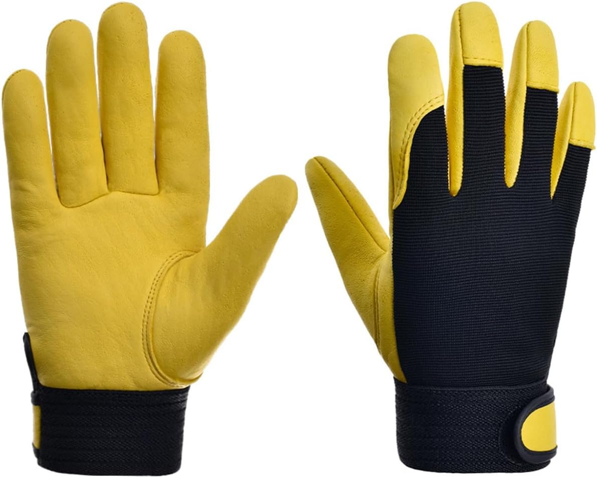 Leather Work Gloves Women Men for Construction Warehouse Driving, Gardening Gloves Leather Motorcycle Gloves