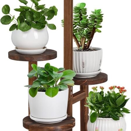 Plant Stand Indoor,5 Tier Plant Stand for Multiple Plant,Wood Plant Shelf Corner Tall Plant Holder Flower Stand for Balcony Office Living Room Garden Patio(Brown)