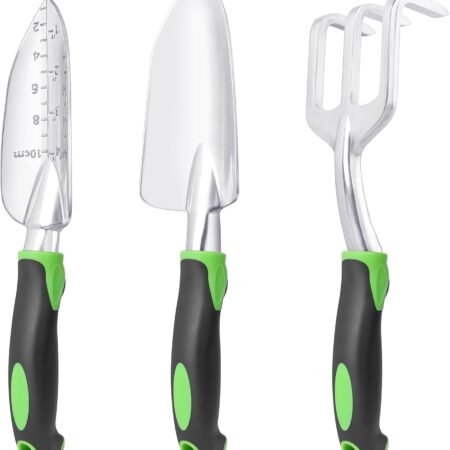 Garden Tools Set, 3 Pack Heavy Duty Gardening Tools Set Include Garden Shovel, Transplant Trowel and Hand Rake with Ergonomic Non-Slip Handle, Aluminum Alloy Lawn and Garden Hand Tools for Planting