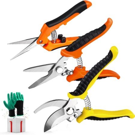3 Pack Garden Pruning Shears Stainless Steel Blades Handheld Pruners Set with Gardening Gloves