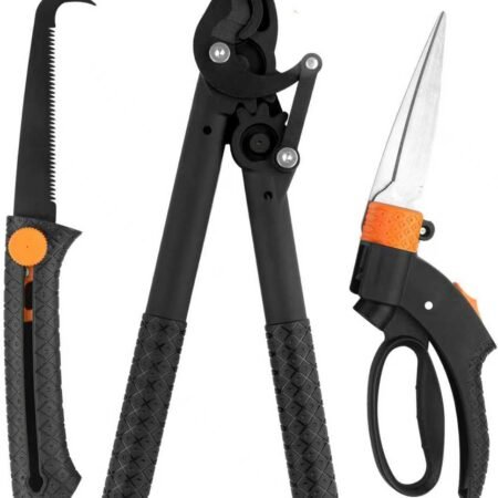 3 Piece Garden Tool Set, Lopper, 360° Grass Shears & Retractable Saw | Heavy Duty Tree Branch Cutter, Edge Trimmer, Triple Ground Wood Hand Saw, 65 Carbon Steel Blades, Yard Maintenance Kit