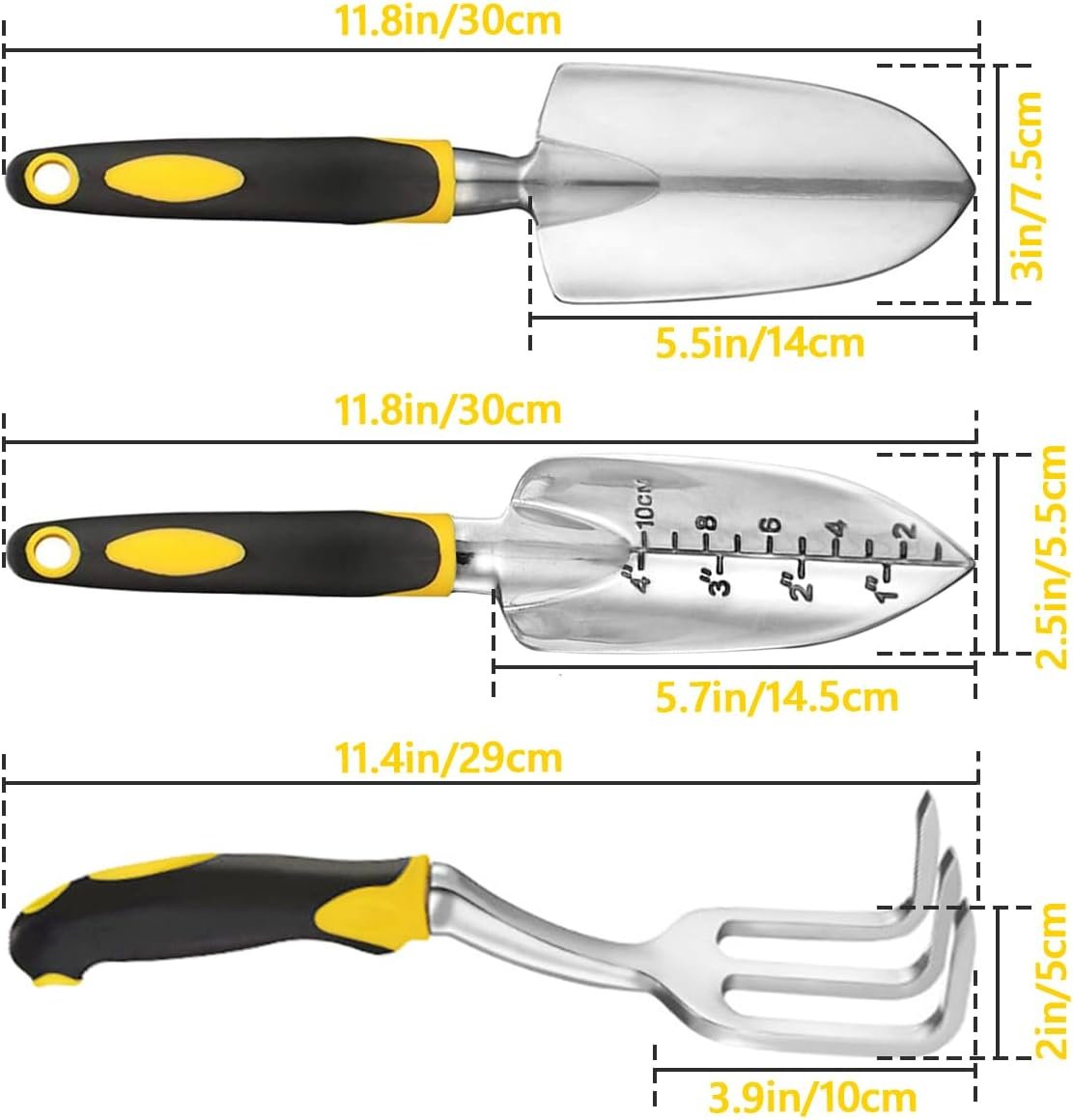 3 Pcs Heavy Duty Garden Tool Set, Garden Shovel Trowel, Weeding Hand Rake | Gardening Tool Set, Shovel, Trowel, Hand Rake, with Soft Rubberized Non-Slip Ergonomic Handle - Image 2
