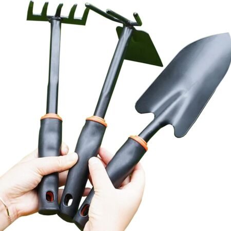 3Pcs Garden Tools Set with Shovel Rake Hoe Heavy Duty Gardening Tools Transplant Trowel with Ergonomic Non-Slip Handle for Lawn and Garden Digging,Planting,Weeding