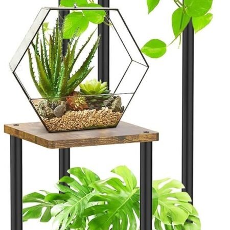 3 Tier Plant Stands Indoor, Metal Wood Tiered Corner Plant Stand Pot Holder, Wood Flower Shelf Display Rack for Living Room Bedroom Outdoor Balcony Garden Patio, Black