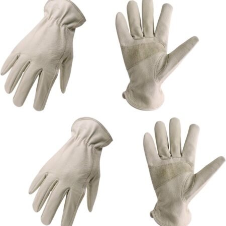 2 Pairs Leather Work Gloves for Men & Women, Reinforced Durable for Welding, Farm, Gardening, Driving