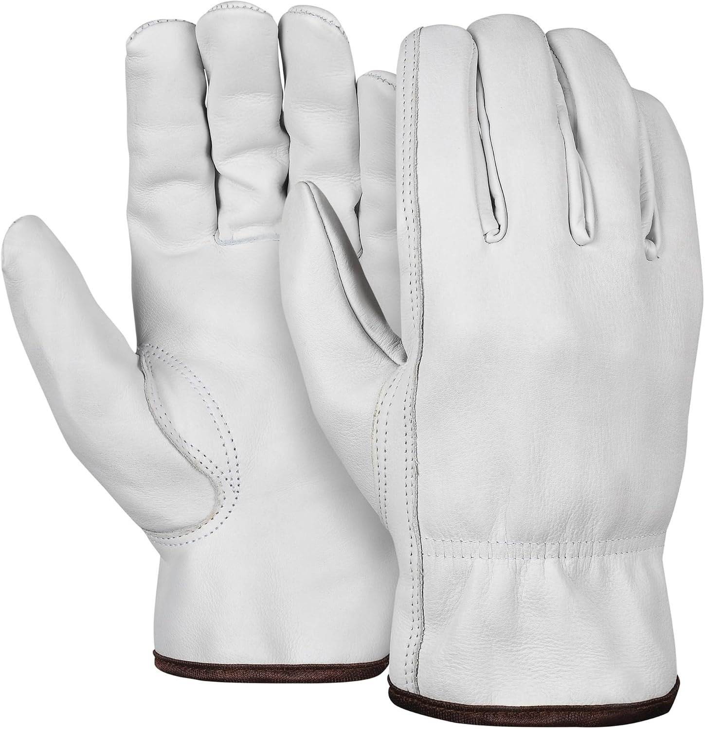 12 Pairs Heavy Duty Durable Cowhide Leather Work Gloves I Driver Gloves for Truck Driving, Gardening, Warehouse