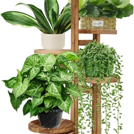 5 Tiered Tall Plant Stand for Indoor, Wood Plant Shelf Corner Display Rack, Multi-tier Planter Pot Holder Flower Stand for Living Room Balcony Garden Patio (Walnut)
