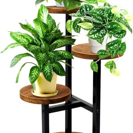 3 Tier Plant Stand Indoor, Metal Wood Plant Stands For Indoor Plants Multiple, Corner Tiered Flower Plants Shelf Stand for Living Room Bedroom, Brown