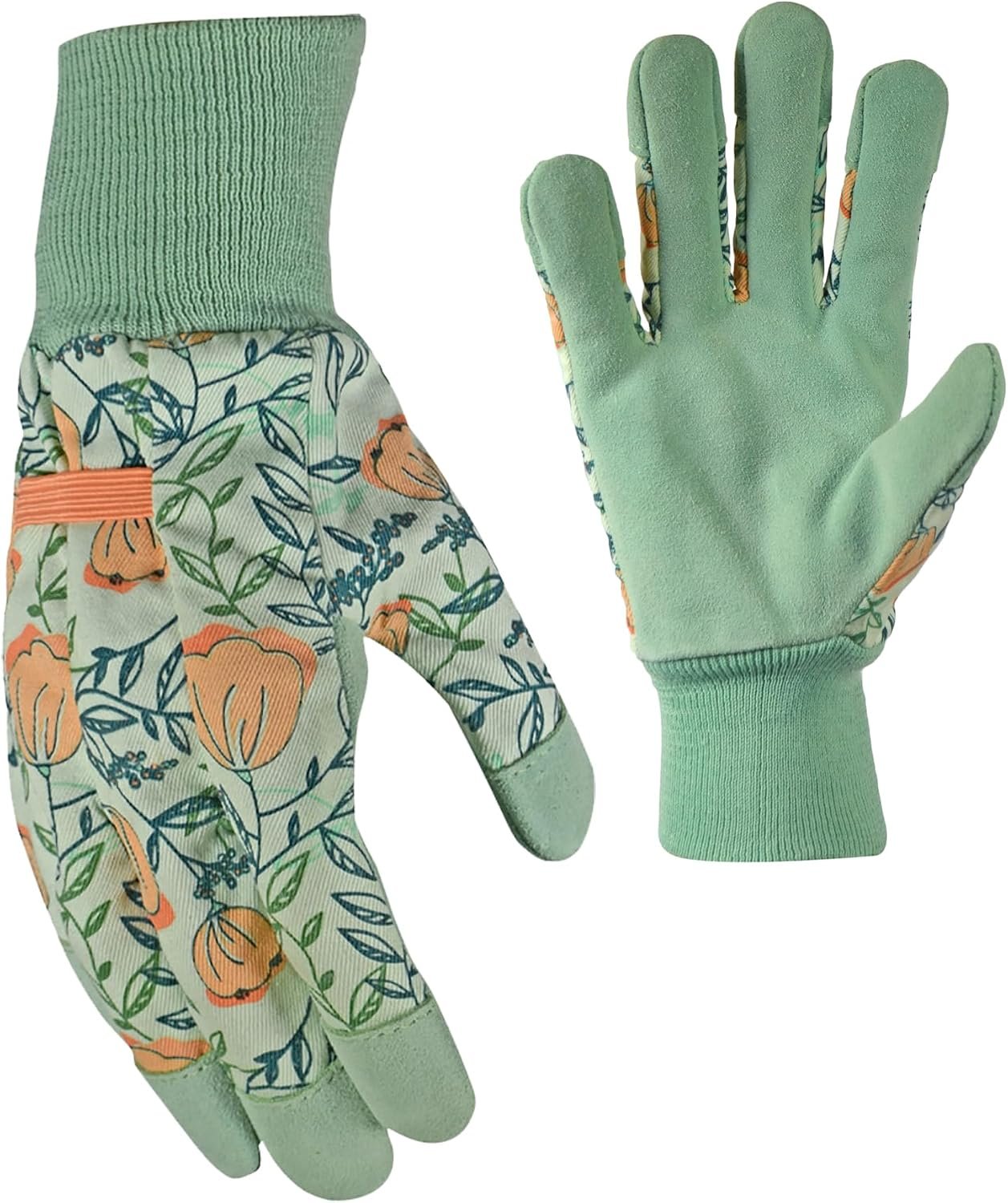 Women's Leather Garden Gloves with Knit Wrist