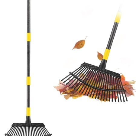 Rake for Leaves, 25 Tines 18" Wide Large Leaf Rake Heavy Duty for Lawns 5ft, Adjustable Lawn Yard Adult Kids Metal Garden Rake for Chicken Coop, Shrub, Pine Needle, Camping