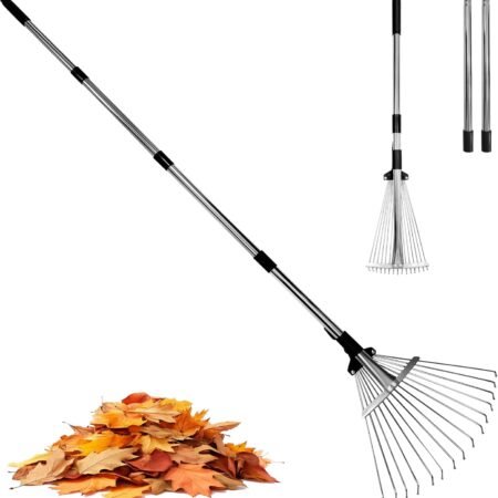 Garden Rake for Leaves,Heavy Duty Metal Adjustable Leaf Rake for Lawns,Long Handle 33"-69" with Expandable Head 8"-15",Garden Tools for Yard Lawn Shrub Garden Beds