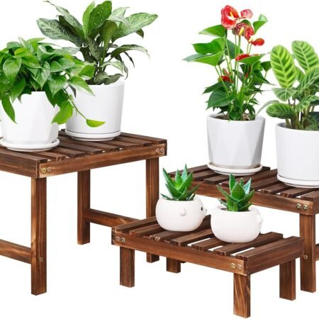 3 Tiered Small Plant Stands Shelf Indoor Outdoor,Wood Flower Pot Stand Holders Rack,Freestanding Corner Ladder Shelves for Plants Succulent Cactus,on Patio,Desktop,Window