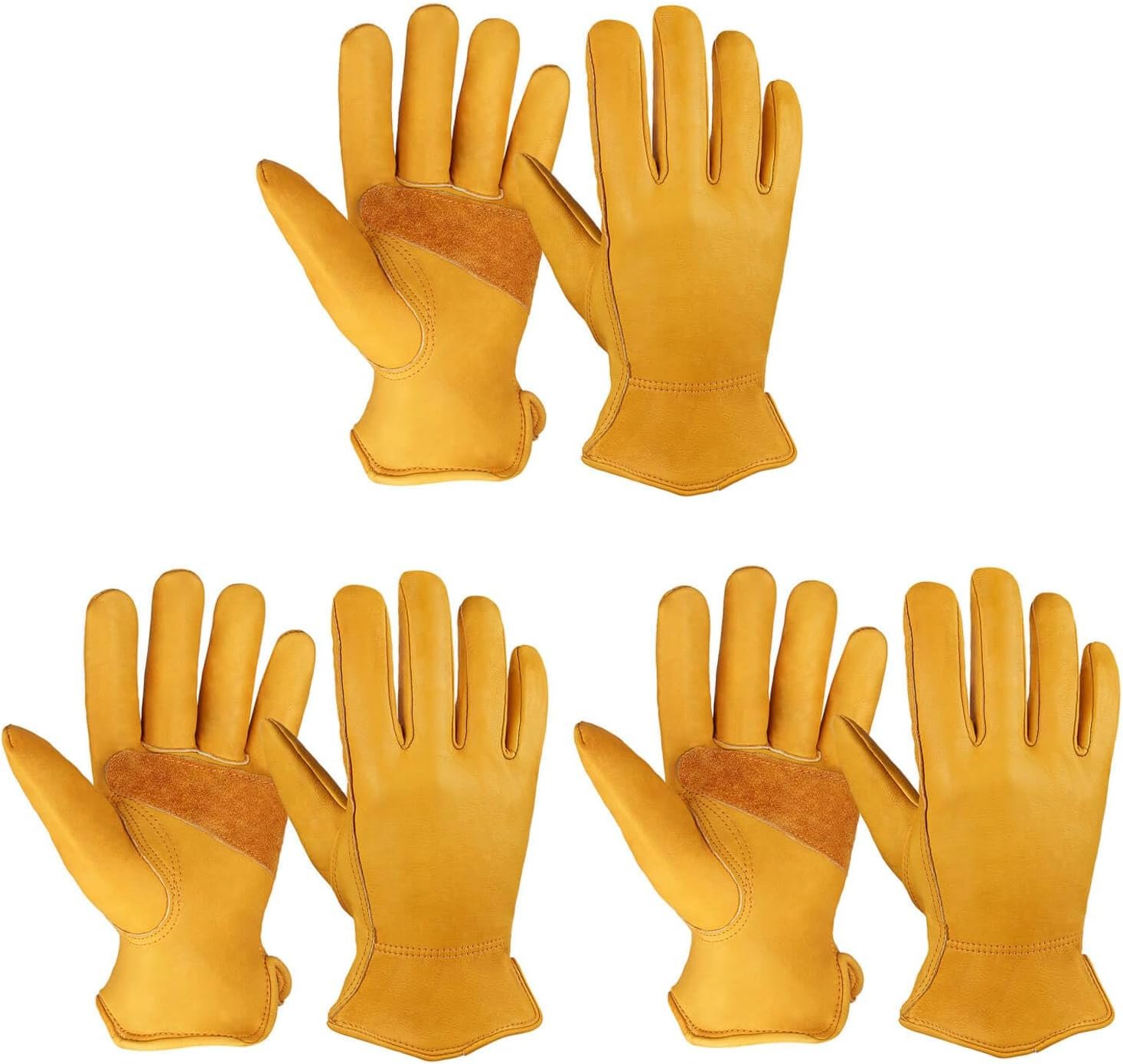 Leather Work Gloves for Men,Cowhide Reinforced ,Flexible Thumb | Heavy Duty Thumb Elastic Wrist for Gardening Yard