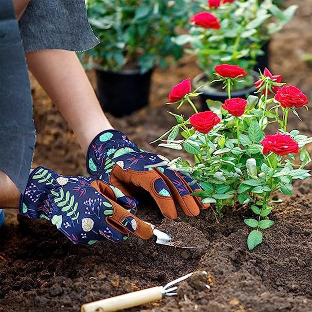 Women's Leather Gardening Gloves, Breathable Thorn-Proof Yard Work Gloves for Digging&Planting - Image 2