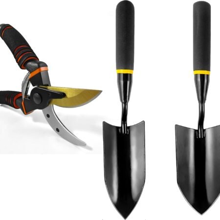 Gardening Tools – 3-in-1 Premium Garden Tool Set,Heavy Duty Pruning Shear, Trowel and Transplanter,Rust-Proof Hand Tool Set, Ideal Gardening Gifts for All (Black)