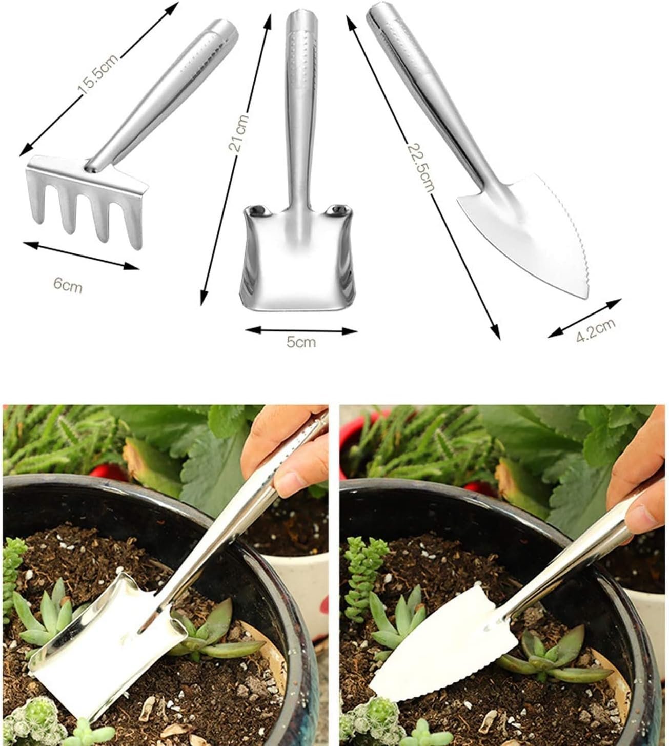 Garden Tools Set, 3 Piece Heavy Duty Gardening Tools, Stainless Steel Garden Tool Set Outdoor Gardening Hand Tools Gardening Gifts for Women Men - Image 2