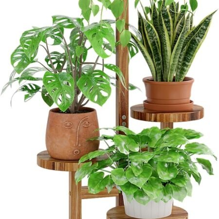 Plant Stand Indoor Plant Shelf 4 Tier Wood Plant Stand for Multiple Plants, Tall Corner Plant Stands for Outdoor Round Flower Stand Plant Holder for Living Room Patio Garden Balcony
