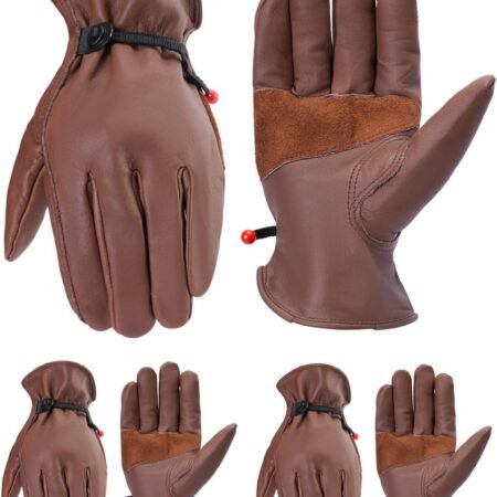 3 Pairs Leather Work Gloves for Men Women, Cowhide Gardening Construction Gloves with Wrist Closure for Driver, DIY