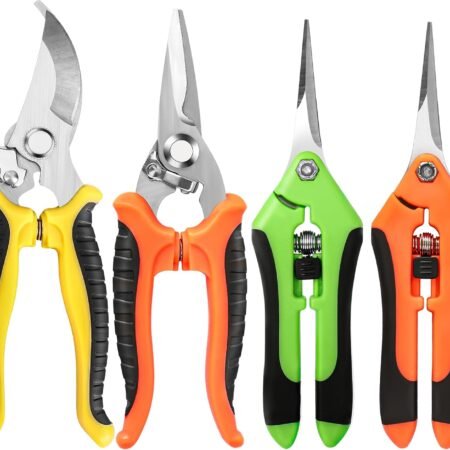 4 Pack Garden Pruning Shears, Stainless Steel Garden Shears, Gardening Shears, Garden Scissors, Garden Clippers, Pruning Snips, Pruning Shears for Gardening Tools (4PCS Yellow Orange Green)