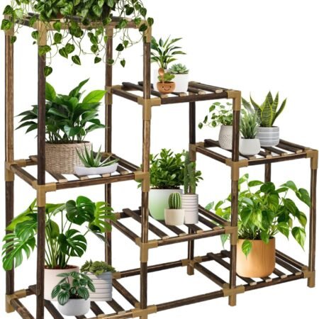 Plant Stand Indoor, 3-Tier Outdoor Wood Plant Stand for Multiple Plants, Accommodates 7 Potted Plants, Ideal for Room Corners, Balconies, Gardens, and Plant Gardening Gifts