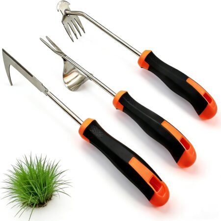 3 in 1 Garden Weeding Tool Set – Manganese Steel Weed Puller, Crack & Crevice Weeder, Ergonomic Scratch Tool for Vegetable Gardening, Lawn Yard Flower Bed Weeding – Heavy Duty Rusoof Hand Tools
