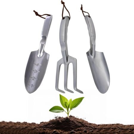 Hand Gardening Tools 3 Pack with Cultivator Hand Rake, Transplanting Shovel, and Garden Trowel for Planting - Heavy Duty Cast Aluminum Garden Tool Set with Ergonomic Handles by