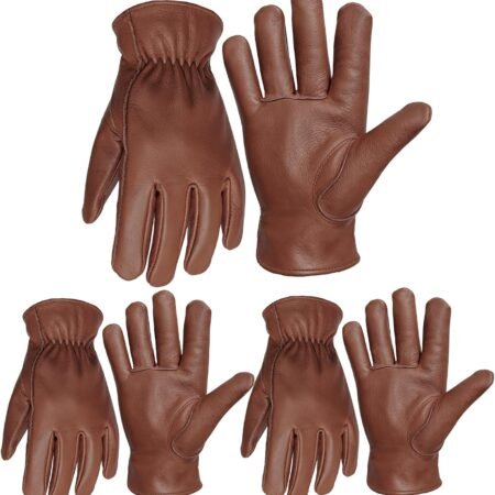3 Pairs Brown Leather Work Gloves For Men Durable Gardening Gloves Driver Gloves