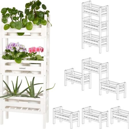 3-fold Plant Stand Indoor Outdoor Large Plant Shelf Wood Flower Plant Rack for Multiple Plants, Size Adjustable 3 Tiers Ladder Plant Pot Holder Garden Balcony Patio Living Room Gardening