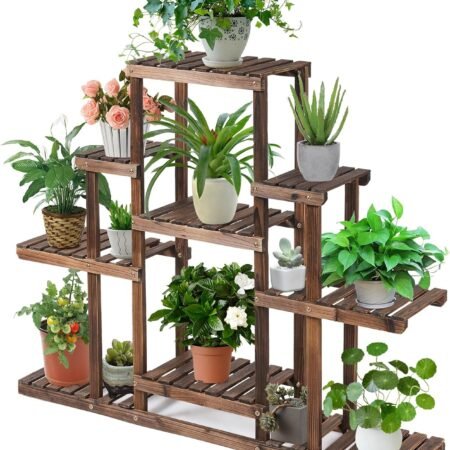 6-Tier Multifunctional Wood Flower Stand, Shelf Holder for Multiple Plants, Freestanding Plant Rack for Garden, Patio, Balcony, Living Room, Indoor, Outdoor
