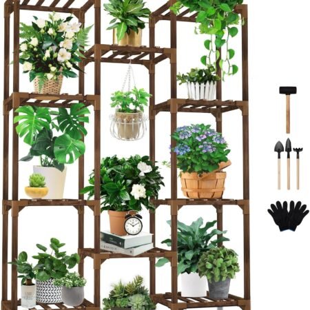 Plant Stand Indoor Outdoor, Tall Plant Shelf for Multiple Plants, 10 tiers 11 Pot Large Plant Rack Wood Plant Holder Plant Shelves for Room Corner Balcony Garden Patio