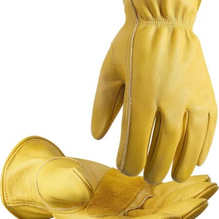 Cowhide Leather Gardening Work Gloves for Men 1/3/6/12 Pairs | Reinforced Durable Gloves, Puncture & Cut Resistant, Ideal for Construction, Chainsaw, Farm, Welding, Men & Women